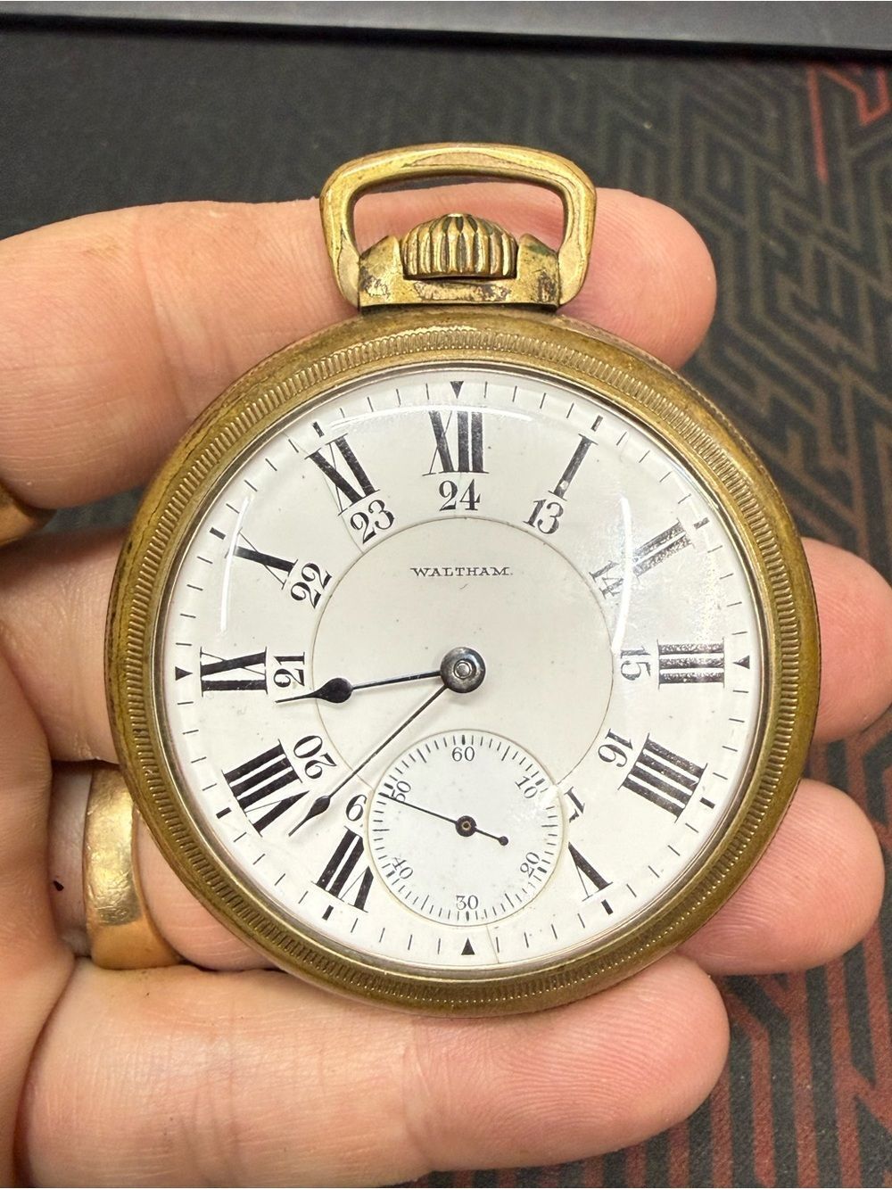 Antique WW2 Waltham Gold-Tone Pocket Watch